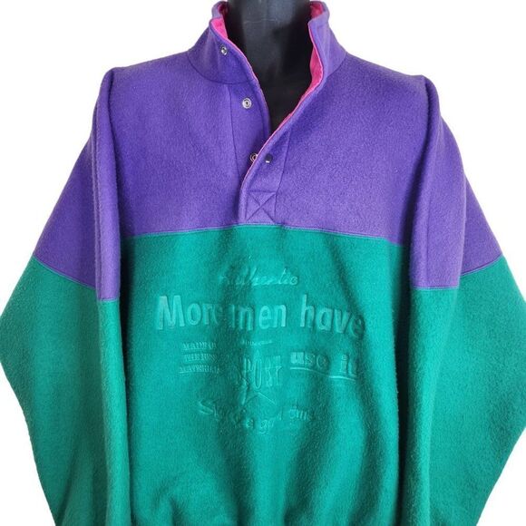 Vintage 90s Joinville Fleece Sweatshirt Jacket XL Pink Purple Green Color Block